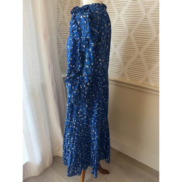 ULLA JOHNSON Women’s Size 2 Silk Blue & Multicolour Floral Ruffled Midi Dress - Picture 6 of 10